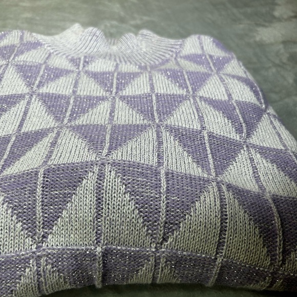 Vintage Sweater Bears Crossing Purple White Metallic Diamond Made In USA Size L - Picture 6 of 12